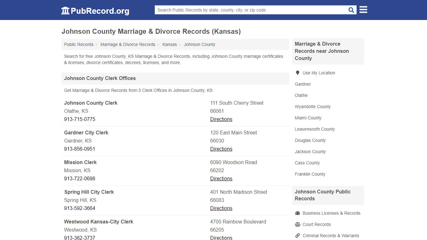 Johnson County Marriage & Divorce Records (Kansas)