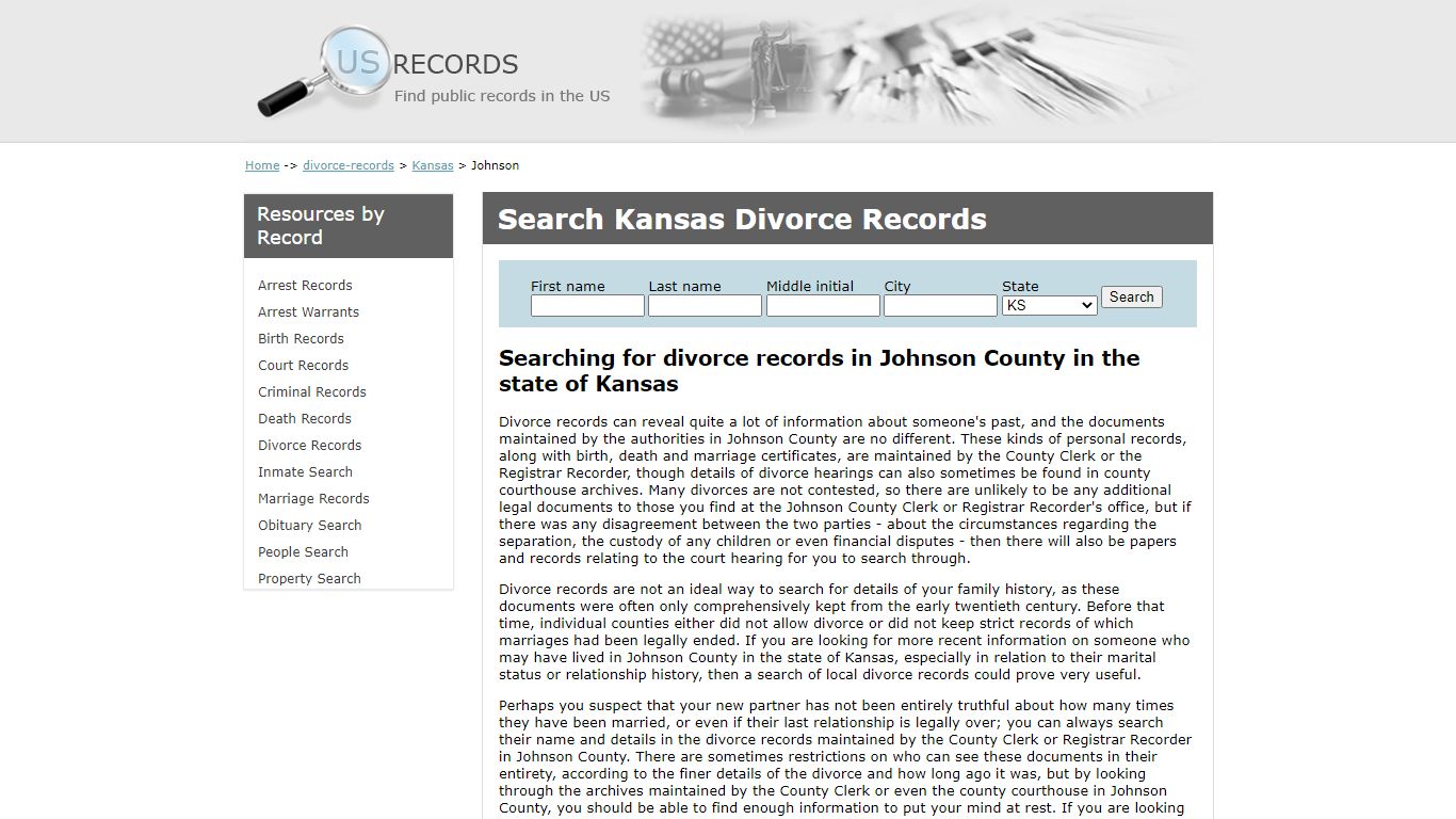 Search Divorce Records Johnson Kansas | US Records